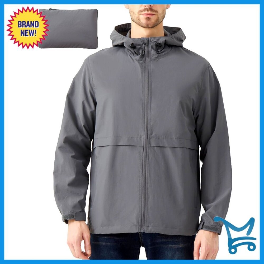 Men's Lightweight Waterproof Windbreaker Hooded Jacket for Outdoor Hiking